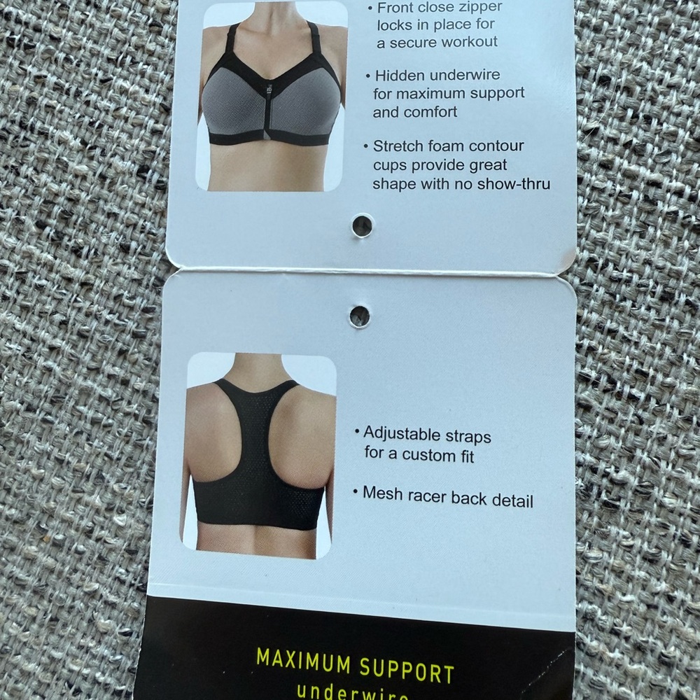Wacoal Sports Bra Zippered Racer Back #853222 34DDD Underwire Adjustable Straps - Picture 14 of 15